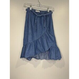 Zara Girls Blue Denim Skirt with Belt 11/12 Trendy Boho Causal Flare Cottagecore